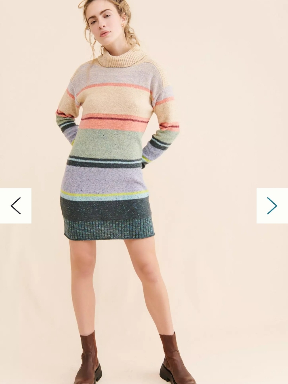 Striped Turtleneck Sweater Dress in Pastel Multicolor